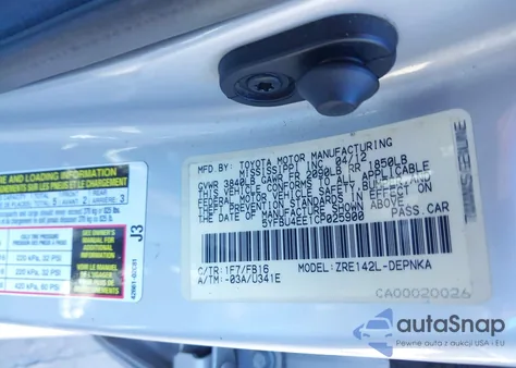 2012 Toyota Corolla Le z USA, uszkodzony, nr VIN 5YFBU4EE1CP025900